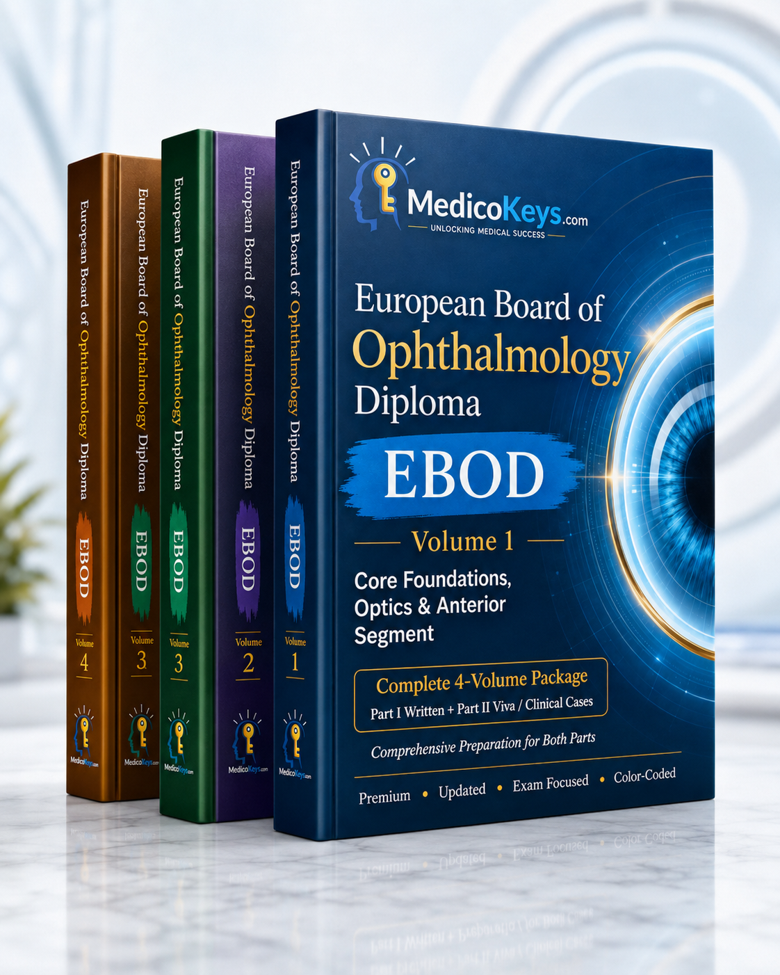 MedicoKeys EBOD Complete 4-Volume Package – premium European Board of Ophthalmology Diploma preparation library for written and clinical exam study
