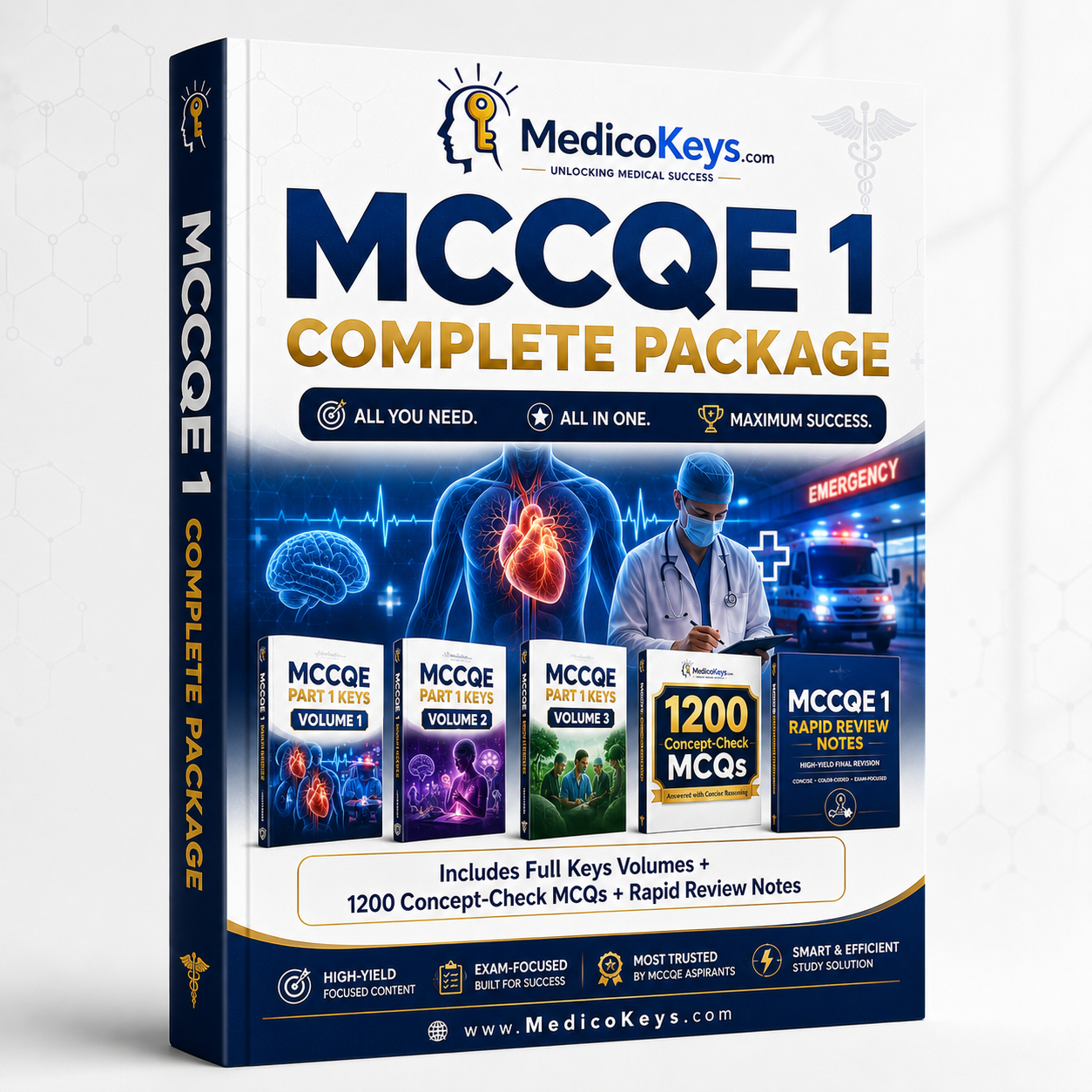 MedicoKeys MCCQE Part I preparation resources with Keys volumes, 1200 Concept-Check MCQs and Rapid Review Notes
