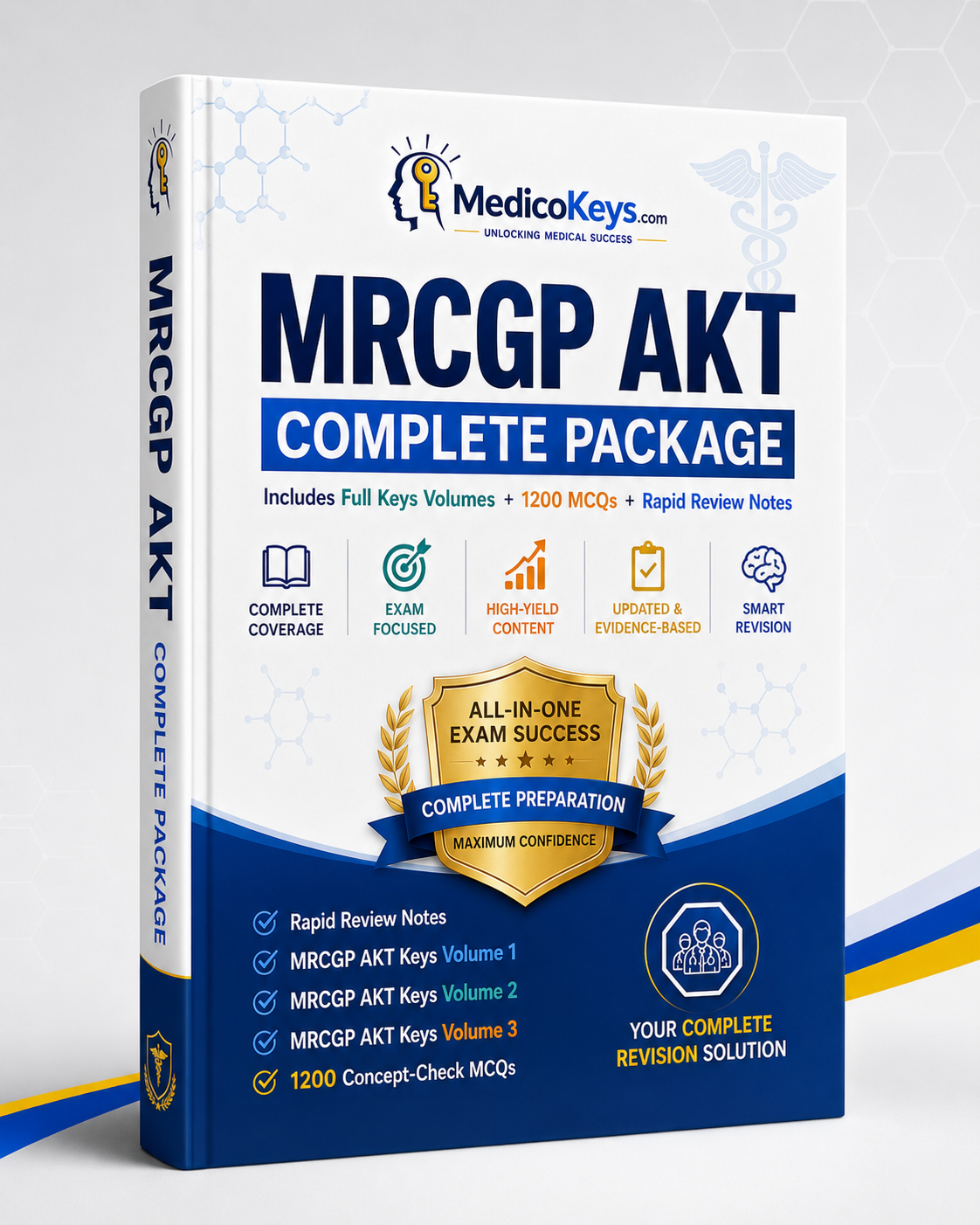 Premium MedicoKeys MRCGP AKT preparation resources featuring updated visual and colour-coded Keys volumes, 1200 Concept-Check MCQs, Rapid Review Notes and complete digital eBook packages