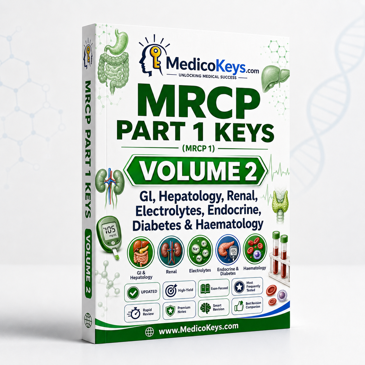 Premium updated visual color-coded MRCP Part 1 Keys Volume 2 covering gastroenterology, hepatology, renal medicine, electrolytes, endocrinology, diabetes and haematology