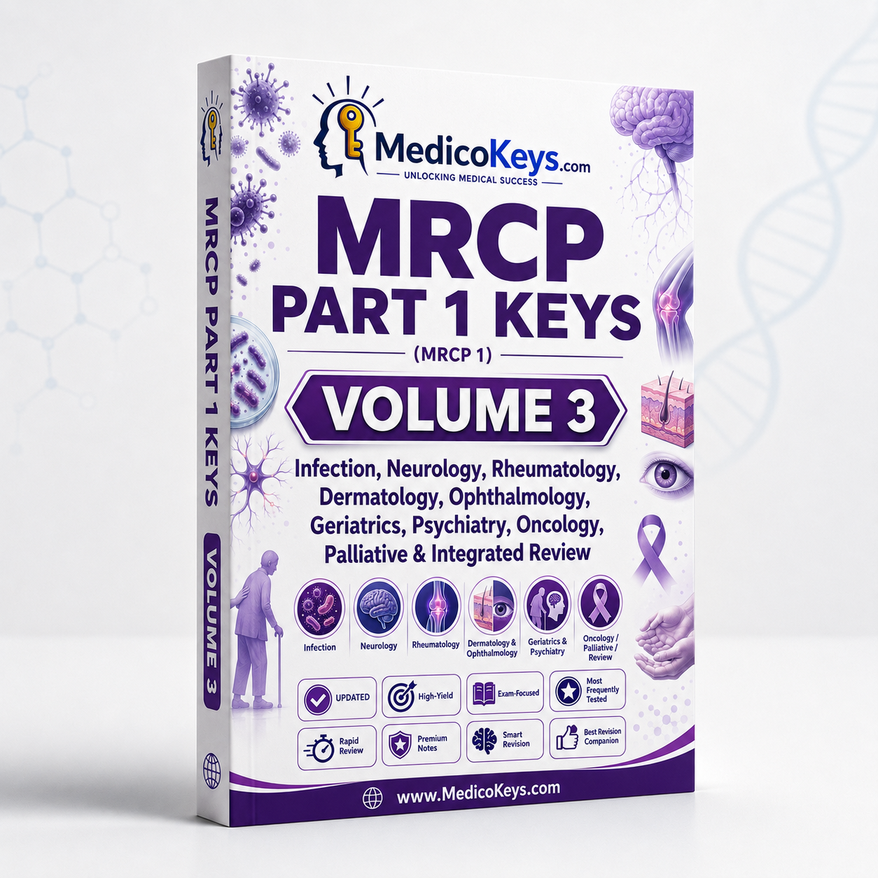 Premium updated visual color-coded MRCP Part 1 Keys Volume 3 covering infection, neurology, rheumatology, dermatology, ophthalmology, geriatrics, psychiatry, oncology and palliative medicine