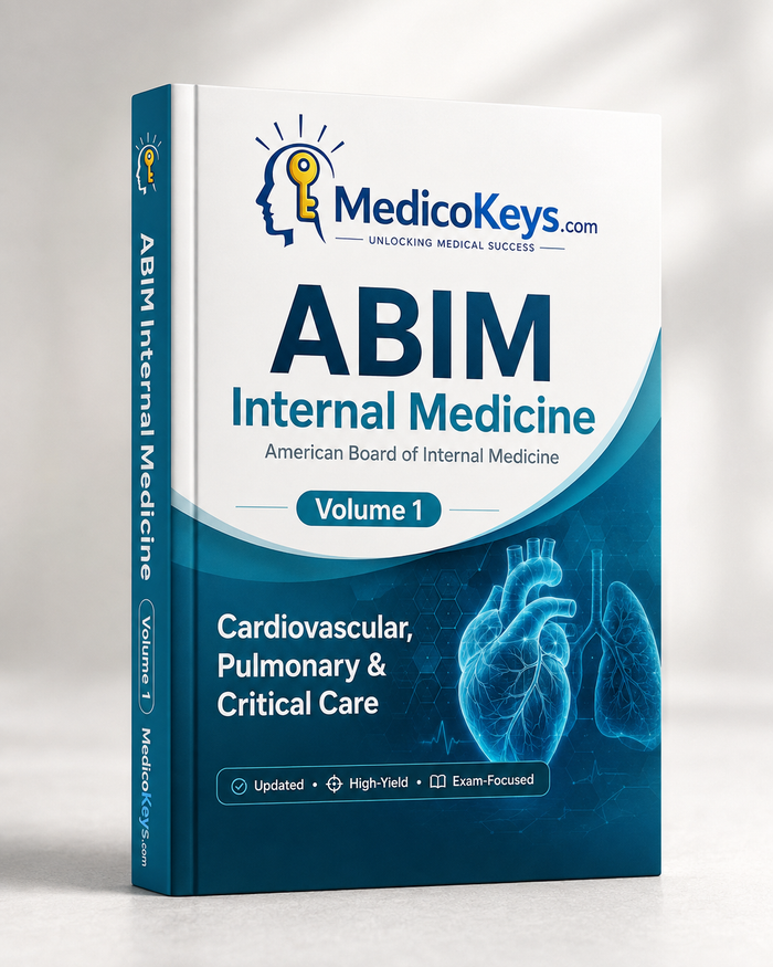 MedicoKeys ABIM Internal Medicine Volume 1 eBook cover – Cardiovascular, Pulmonary & Critical Care