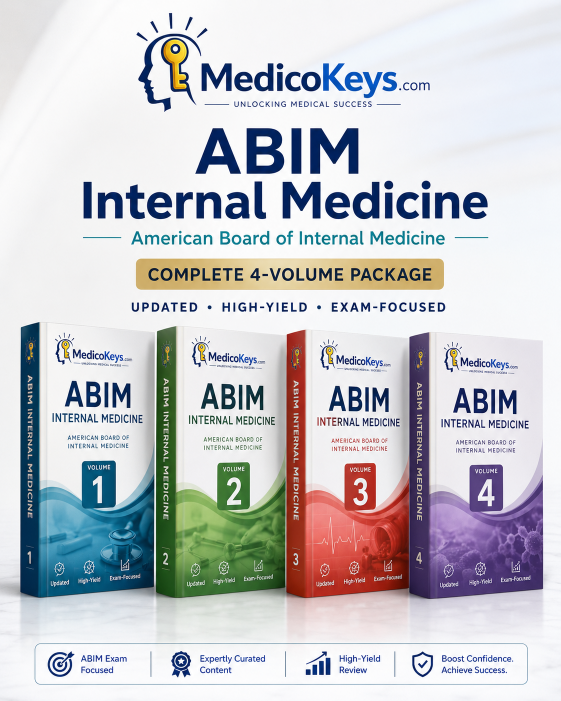 MedicoKeys ABIM Internal Medicine Complete 4-Volume eBook Package with Original QBank and Full Mock Exams