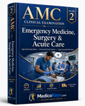 MedicoKeys AMC Clinical Examination Volume 2 eBook cover – Emergency Medicine, Surgery and Acute Care exam-focused clinical preparation.