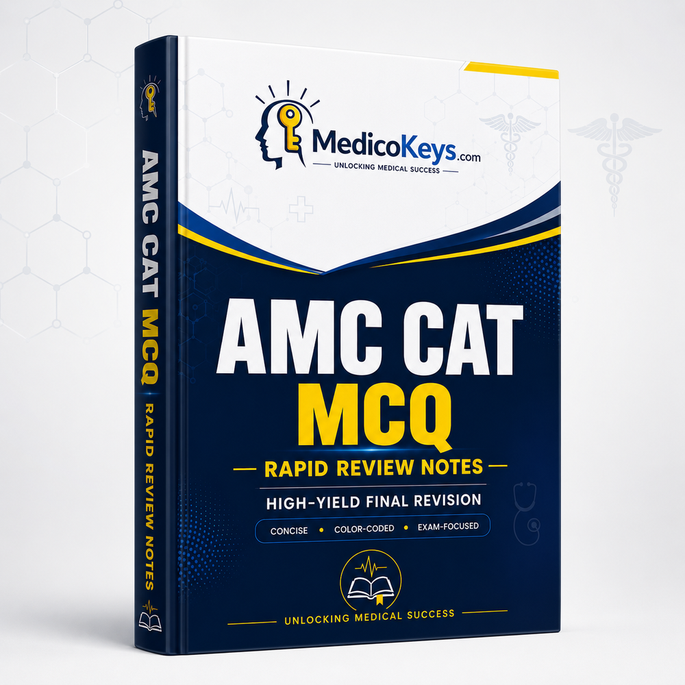 AMC CAT MCQ Rapid Review Notes premium updated high-yield color-coded eBook for focused Australian medical exam preparation by MedicoKeys.