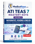 MedicoKeys ATI TEAS 7 Mastery Keys Volume 2 eBook covering Mathematics, Reading Comprehension, English and Language Usage