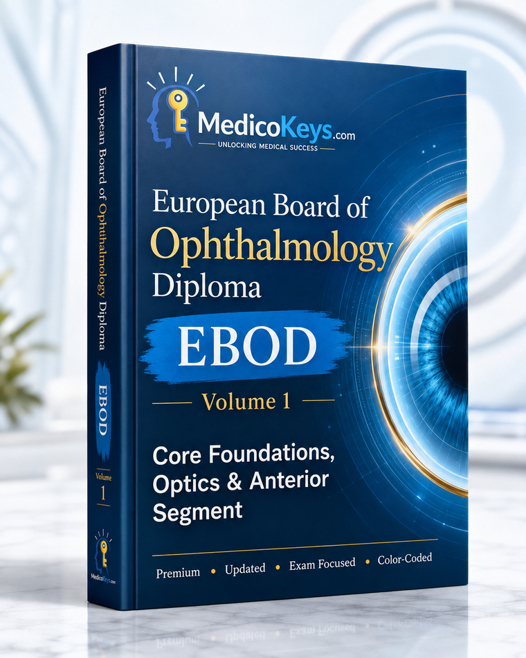 MedicoKeys EBOD Volume 1 – Core Foundations, Optics and Anterior Segment, a premium updated exam-focused European Board of Ophthalmology study eBook.