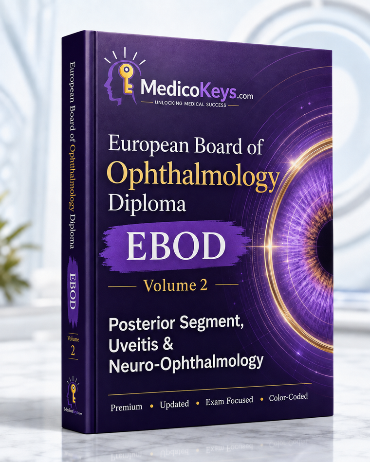 MedicoKeys EBOD Volume 2 – Posterior Segment, Uveitis and Neuro-Ophthalmology, a premium updated exam-focused European Board of Ophthalmology eBook.