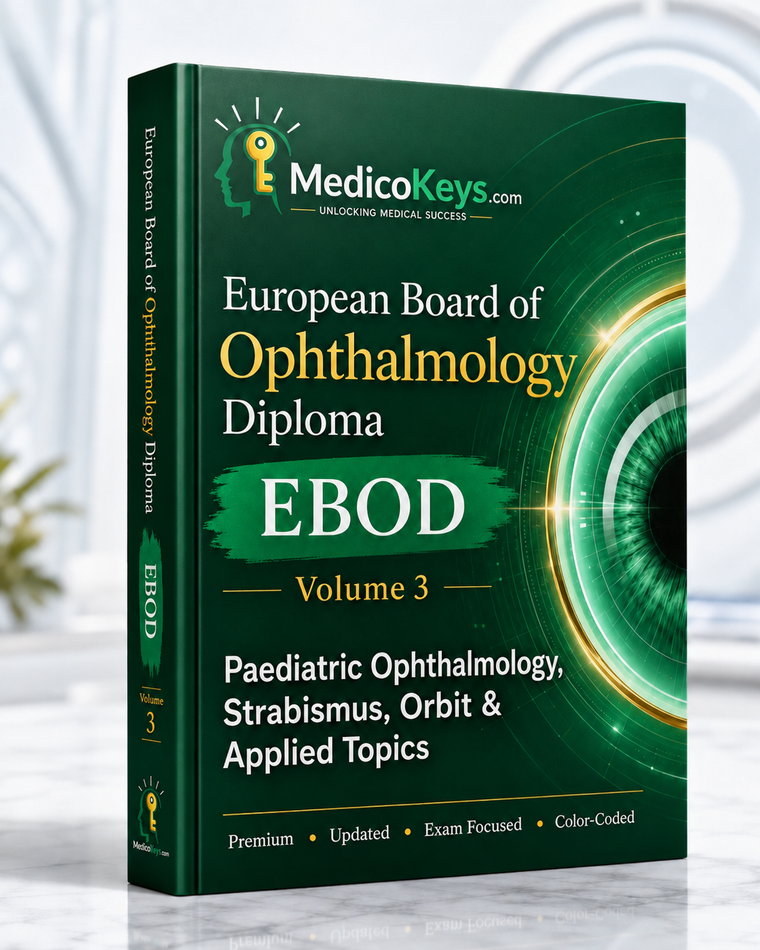 MedicoKeys EBOD Volume 3 – Paediatric Ophthalmology, Strabismus, Orbit and Applied Topics, a premium updated European Board of Ophthalmology exam eBook.