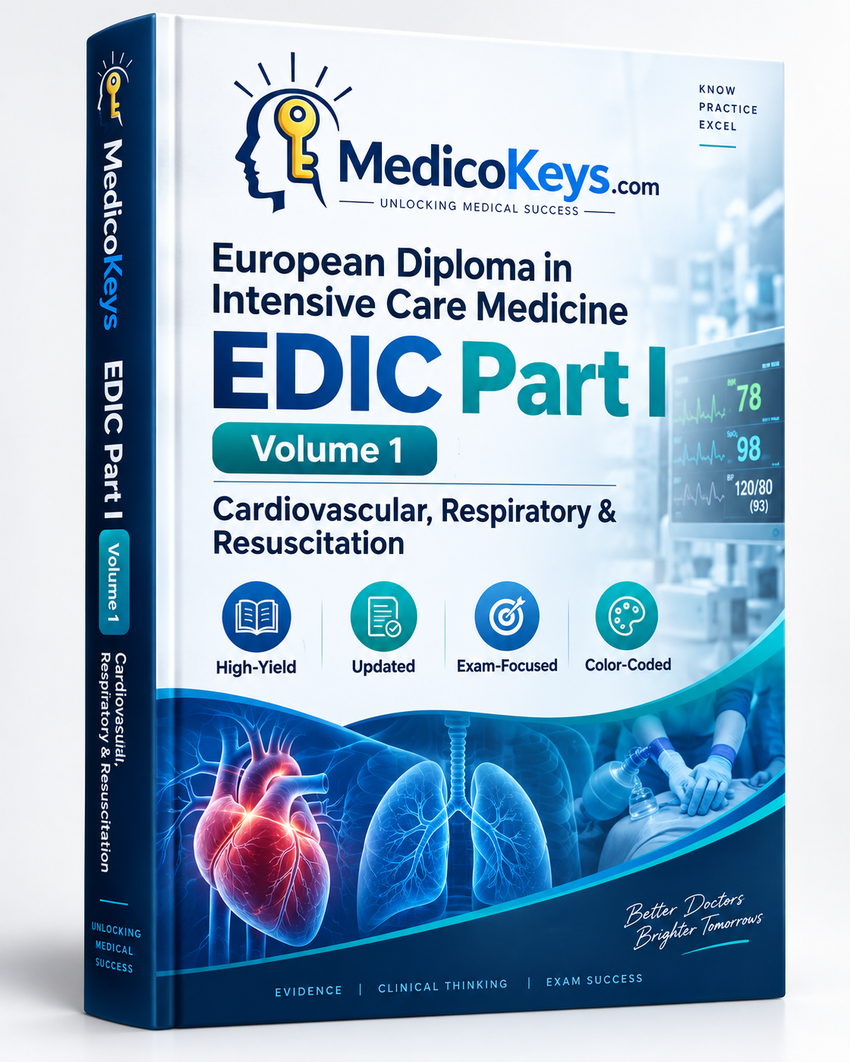 EDIC Part I Volume 1 MedicoKeys eBook – cardiovascular, respiratory and resuscitation intensive care preparation
