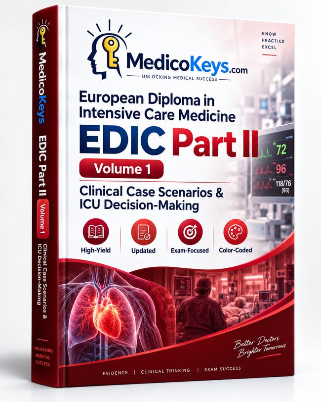 MedicoKeys EDIC Part II Volume 1 clinical case scenarios and ICU decision-making premium eBook cover