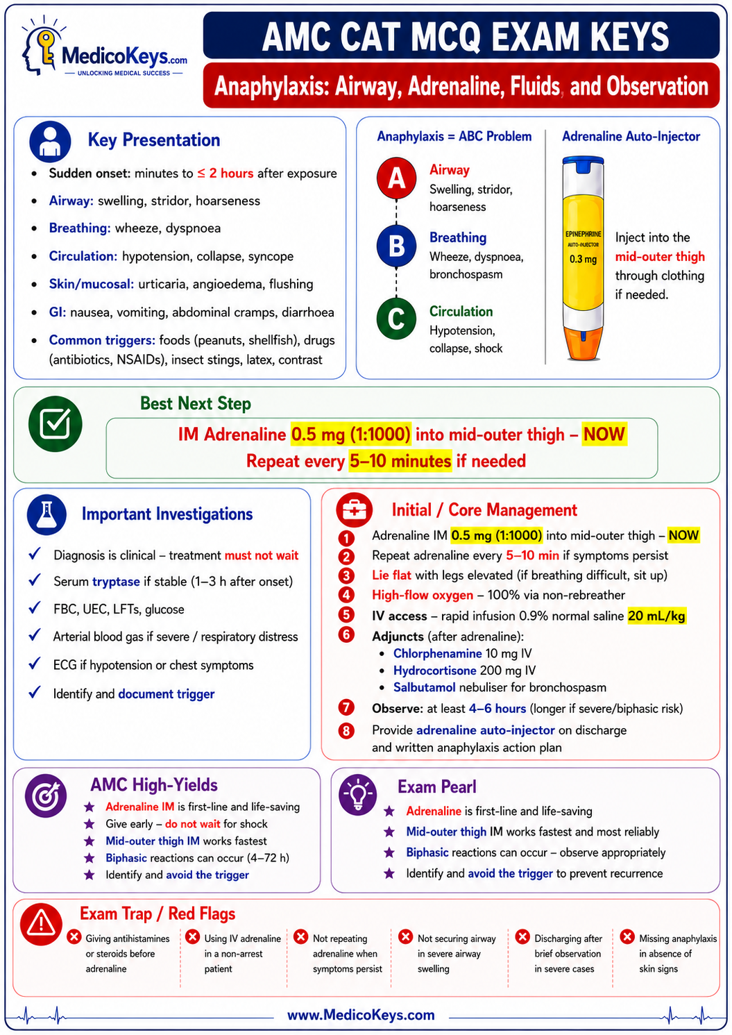 AMC CAT MCQ free sample 5 showing updated high-yield visual and color-coded exam-focused revision from MedicoKeys