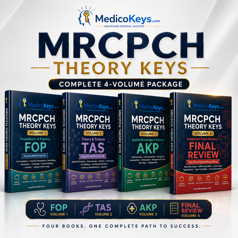 MedicoKeys MRCPCH premium revision complete 4-volume eBook library for FOP, TAS, AKP and integrated final review exam preparation