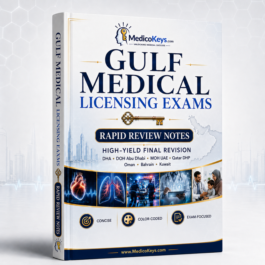 Gulf Medical Licensing Exams Rapid Review Notes — 650 updated high-yield concise and color-coded concept cards for SMLE, DHA, DOH, MOHAP, Qatar DHP, OMSB, NHRA and KMLE preparation