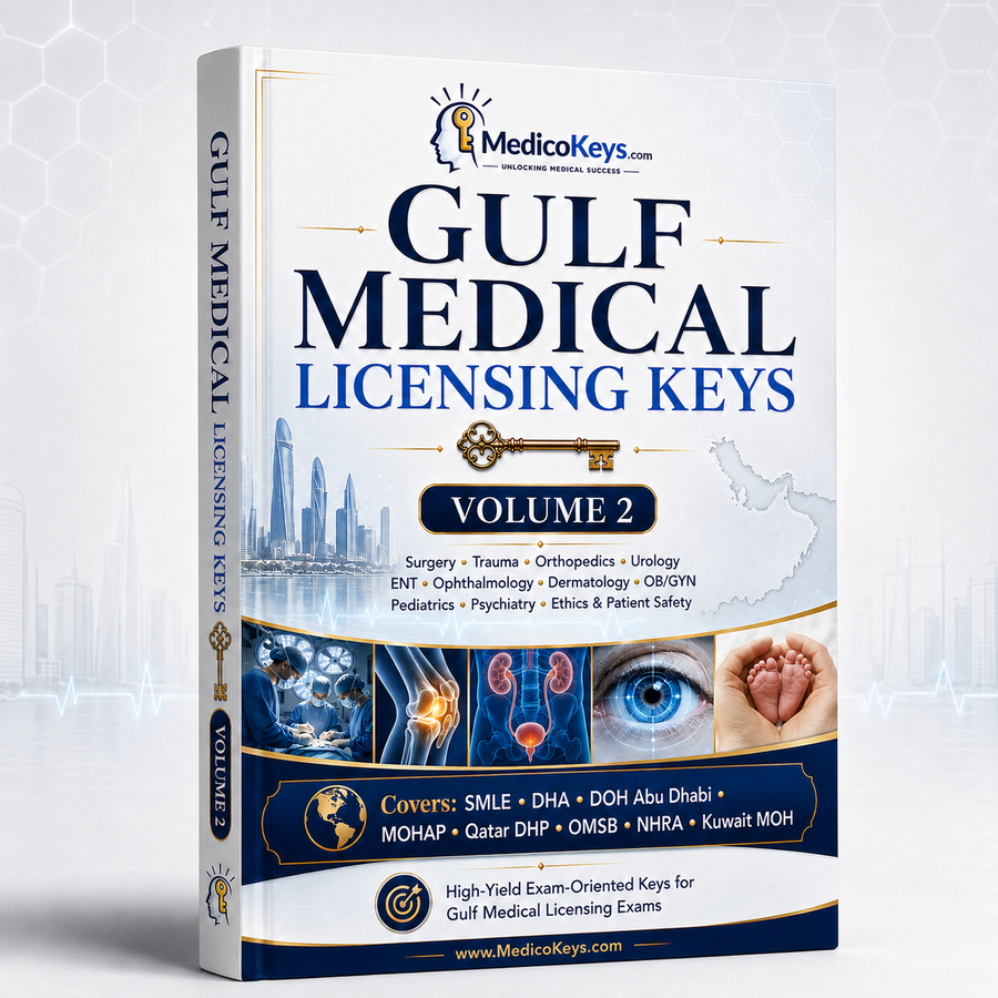 Gulf Medical Licensing Exams Keys Volume 2 — updated high-yield visual and color-coded eBook covering surgery, trauma, obstetrics, pediatrics, psychiatry, ethics and patient safety