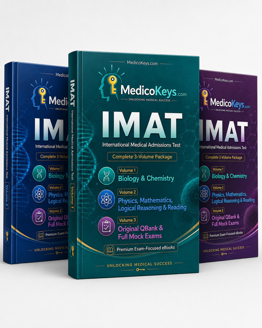 MedicoKeys IMAT Complete 3-Volume Package – premium International Medical Admissions Test preparation library with science, reasoning, QBank and full mock exams