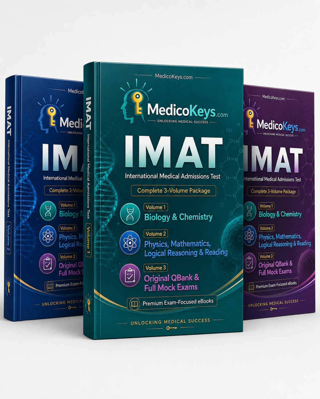 MedicoKeys IMAT Complete 3-Volume Package – premium International Medical Admissions Test preparation library with science, reasoning, QBank and full mock exams