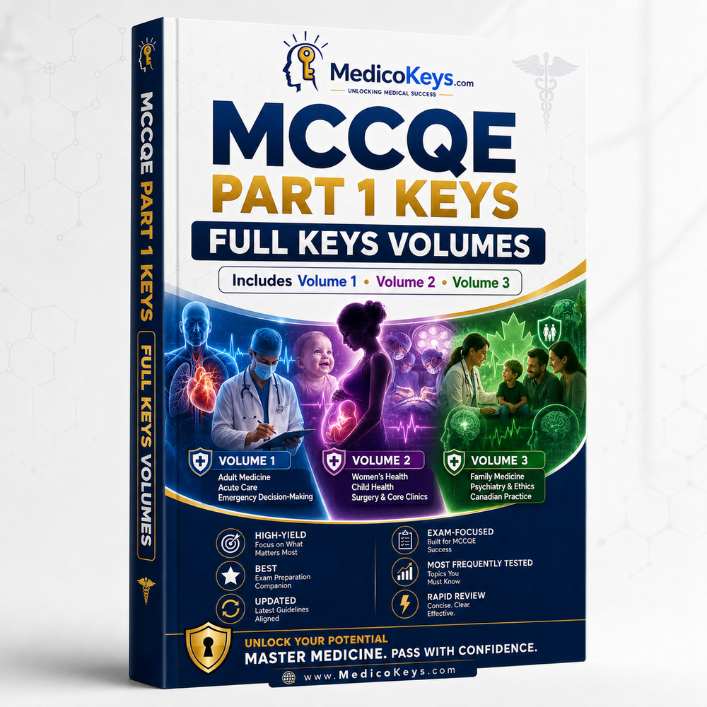 Complete premium MedicoKeys MCCQE Part I Keys Collection with Volumes 1 to 3 covering comprehensive Canadian medical exam revision