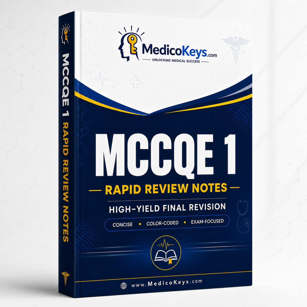 Premium MedicoKeys MCCQE Part I Rapid Review Notes eBook for high-yield, color-coded Canadian medical exam final revision