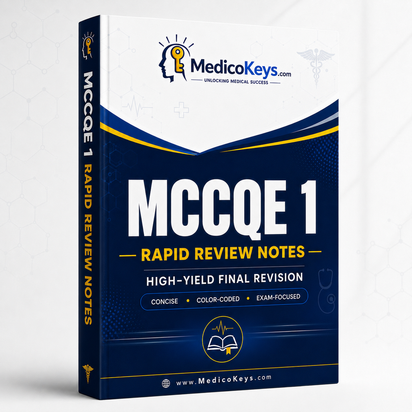 Premium MedicoKeys MCCQE Part I Rapid Review Notes eBook for high-yield, color-coded Canadian medical exam final revision