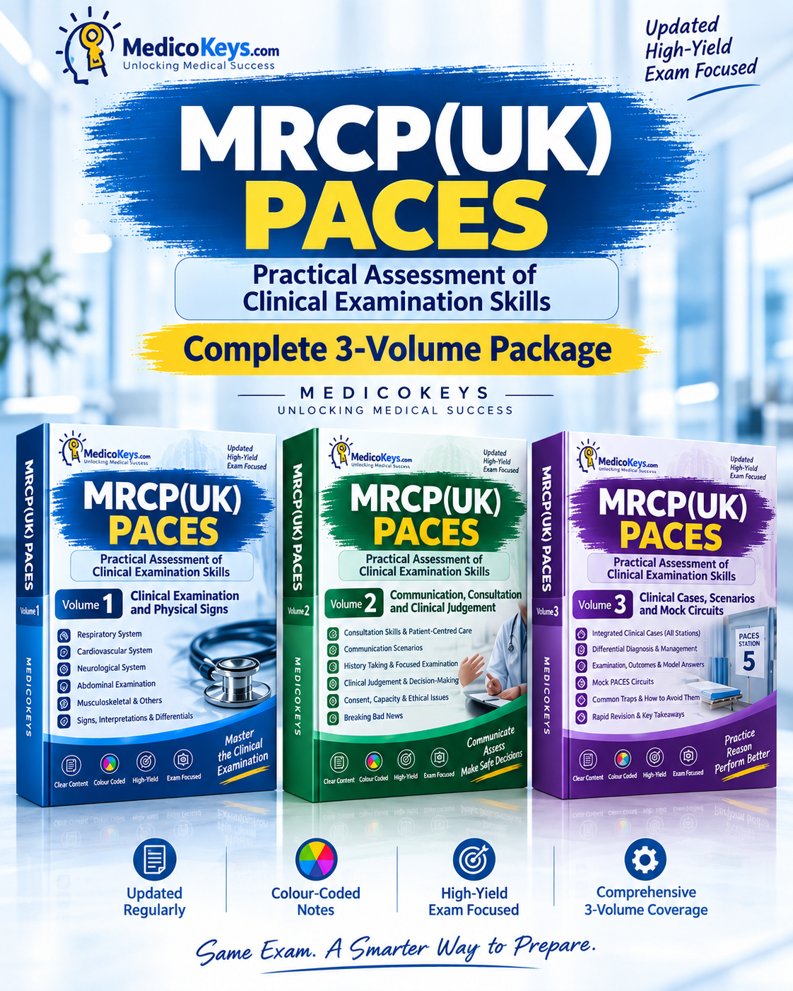MRCP(UK) PACES complete 3-volume premium exam preparation eBook package by MedicoKeys