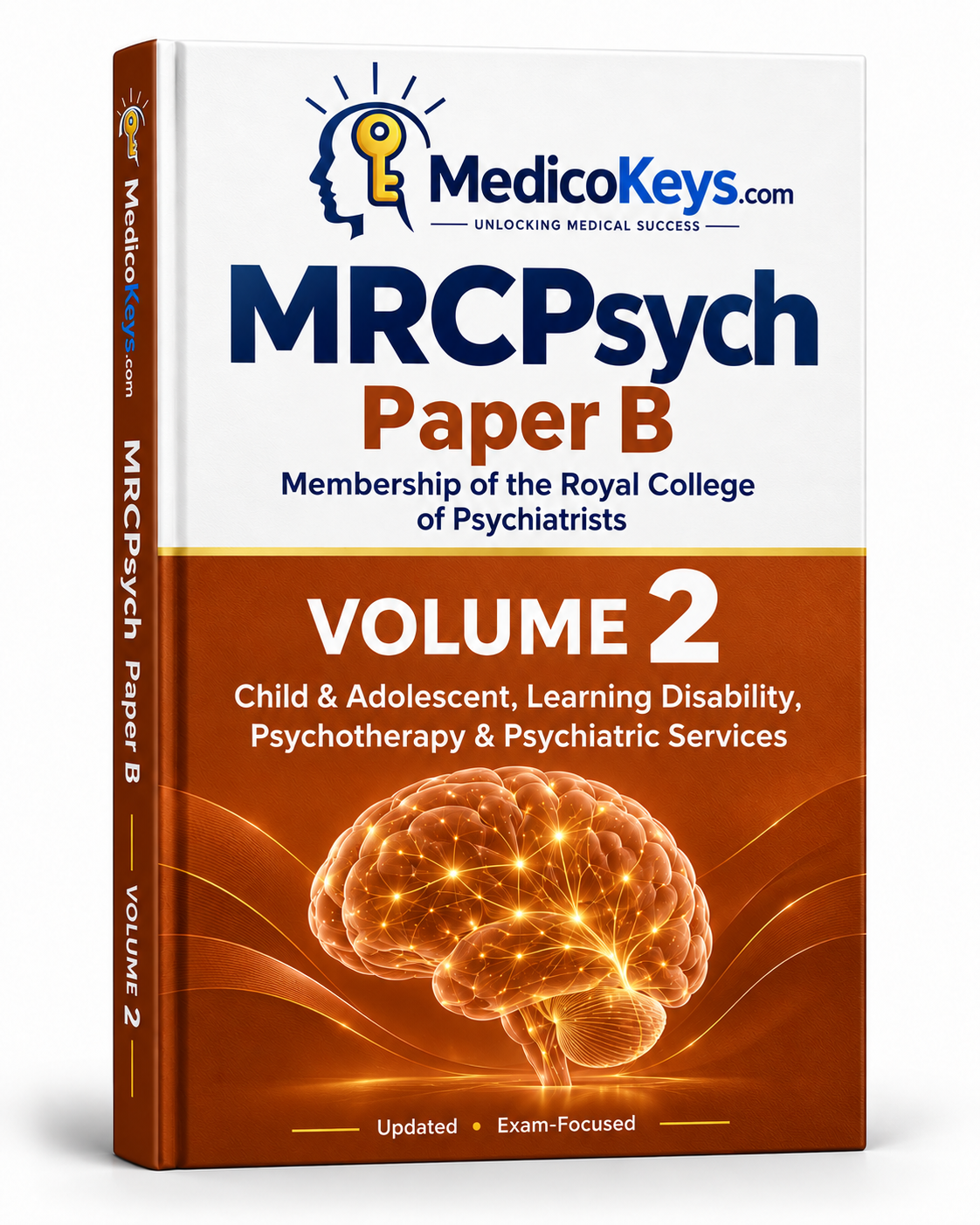 MedicoKeys MRCPsych Paper B Volume 2 eBook cover for Child and Adolescent Psychiatry, Learning Disability, Psychotherapy and Psychiatric Services exam preparation