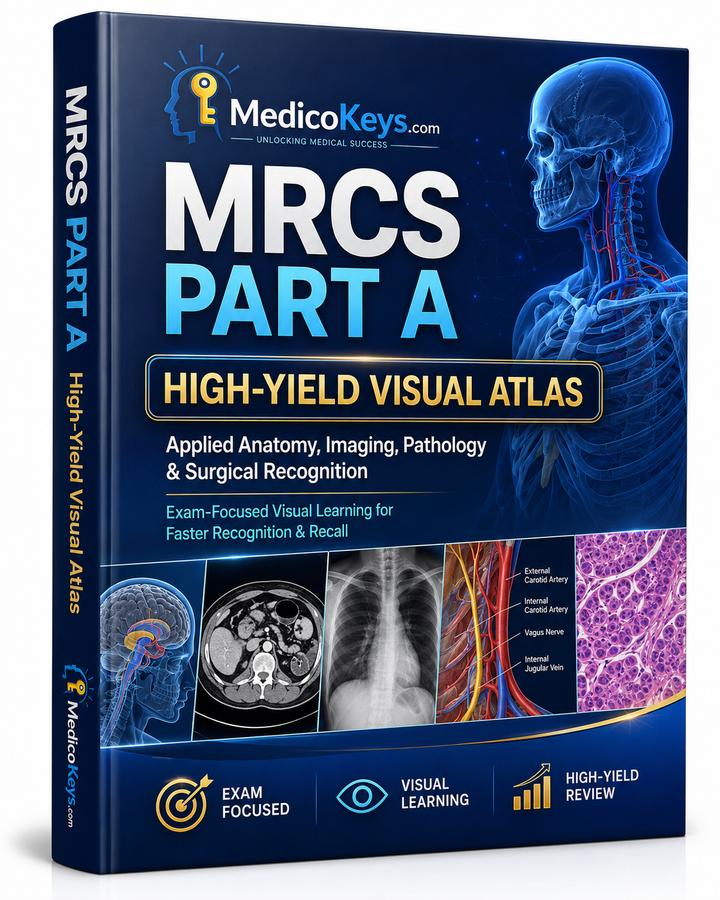 Premium visual MRCS Part A preparation covering applied surgical anatomy, imaging, pathology, surgical recognition, exam traps and rapid recall across focused visual plates.