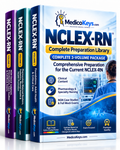NCLEX-RN Complete 3-Volume MedicoKeys premium eBook package with updated color-coded nursing notes, pharmacology, NGN case studies, questions and full mock exams