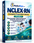 NCLEX-RN Volume 2 premium MedicoKeys eBook cover for Pharmacology, Maternal-Newborn, Pediatrics, Mental Health and Health Promotion exam preparation