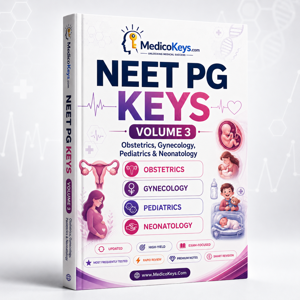 NEET PG Keys Volume 3 premium updated high-yield visual and color-coded eBook covering obstetrics, gynecology, pediatrics and neonatology