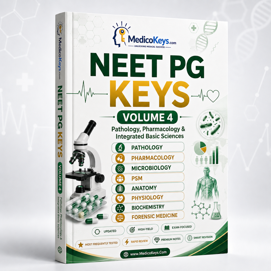 NEET PG Keys Volume 4 premium updated high-yield visual and color-coded eBook covering pathology, pharmacology, microbiology, PSM and integrated basic sciences