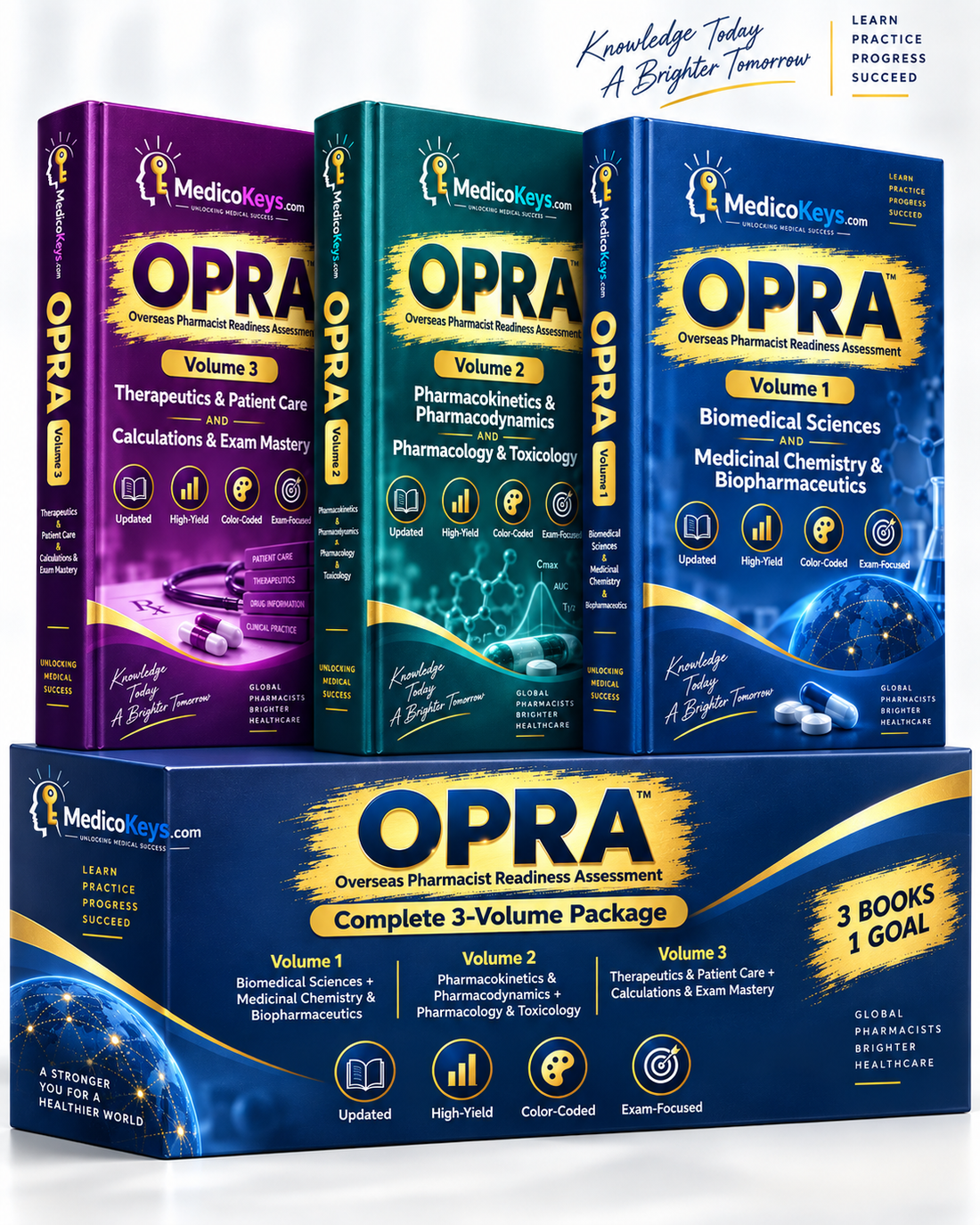 MedicoKeys OPRA complete 3-volume eBook package for Overseas Pharmacist Readiness Assessment premium exam preparation