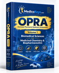 MedicoKeys OPRA Volume 1 eBook for Overseas Pharmacist Readiness Assessment covering biomedical sciences, medicinal chemistry and biopharmaceutics
