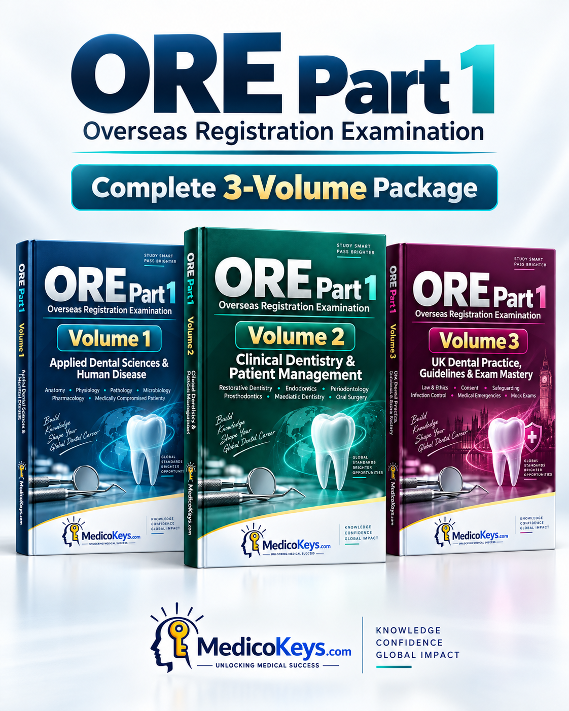 ORE Part 1 Overseas Registration Examination complete 3-volume premium dental exam eBook package by MedicoKeys