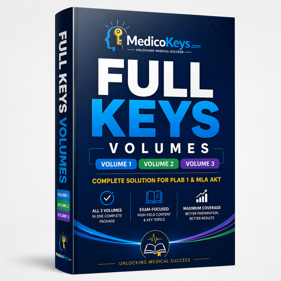 Complete PLAB 1 and MLA AKT Master Keys Collection cover featuring all three premium updated visual and color-coded medical revision volumes