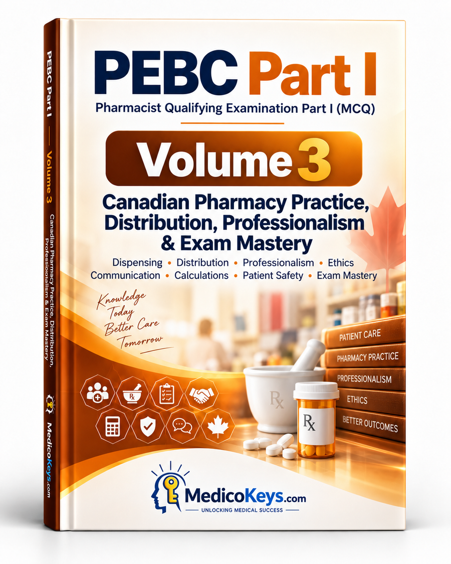 PEBC Part I Volume 3 Canadian Pharmacy Practice Distribution Professionalism and Exam Mastery premium MedicoKeys eBook for the Pharmacist Qualifying Examination Part I MCQ