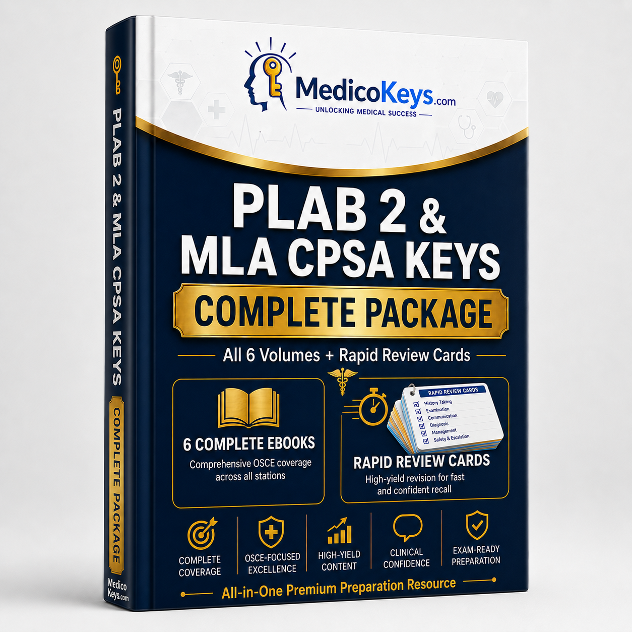 Complete premium updated PLAB 2 and MLA CPSA OSCE package with six colour-coded Keys volumes and Rapid Review Cards, including seven downloadable eBooks
