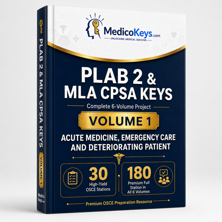 Premium updated PLAB 2 and MLA CPSA Volume 1 OSCE eBook covering acute medicine, emergency care, deteriorating patients and safe UK clinical escalation