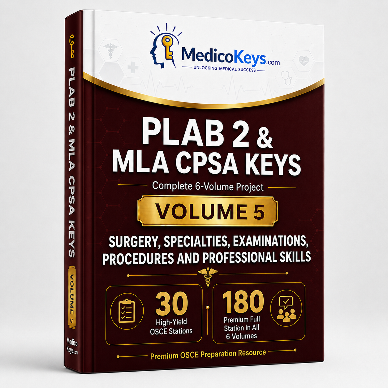 Premium updated PLAB 2 and MLA CPSA Volume 5 colour-coded OSCE eBook covering surgery, clinical examinations, procedures, interpretation and professional skills