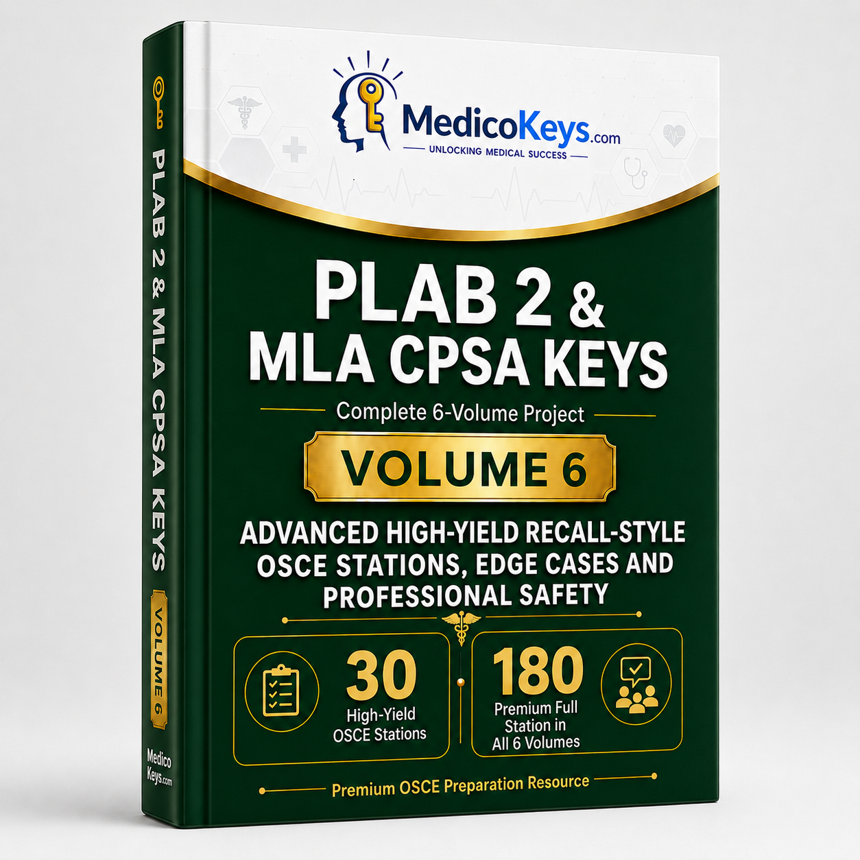 Premium updated PLAB 2 and MLA CPSA Volume 6 colour-coded OSCE eBook covering advanced recall stations, edge cases, escalation and professional safety