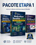 Capa do Pacote Completo da Primeira Etapa do Revalida Brasil com 3 eBooks premium, atualizados, coloridos e focados na prova, incluindo revisão rápida e 1.200 questões comentadas