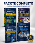 Capa do Pacote Completo Revalida Brasil com 4 eBooks premium, atualizados, coloridos e focados nas duas etapas, incluindo revisão rápida, 1.200 questões comentadas e 100 estações práticas