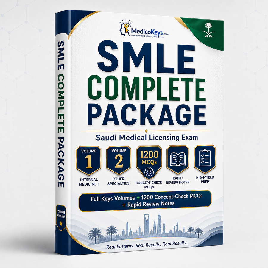 Complete SMLE Package — all 4 updated, high-yield, visual and color-coded Saudi Medical Licensure Examination eBooks by MedicoKeys