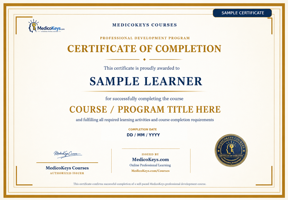 MedicoKeys Professional Development Certificate of Completion preview