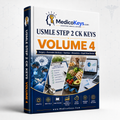 USMLE Step 2 CK Keys Volume 4 cover featuring premium updated visual and color-coded study notes for Surgery, Preventive Medicine, Nutrition, Biostatistics, and Rapid Mixed Review