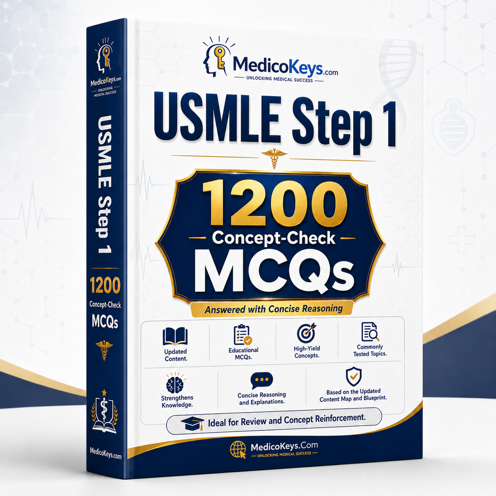 USMLE Step 1 1200 Concept-Check MCQs premium updated question-bank eBook with high-yield questions, concise reasoning and commonly tested concepts