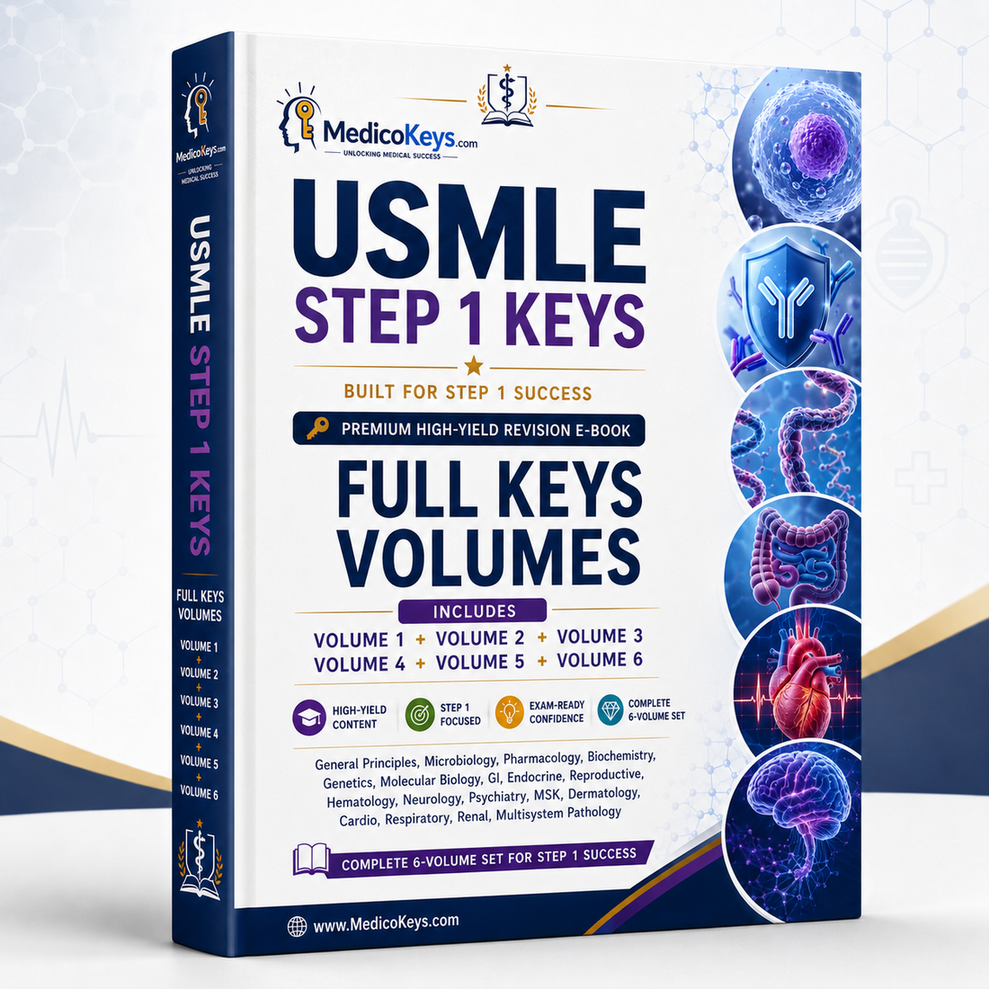 Complete USMLE Step 1 Keys Collection premium updated visual and color-coded study package with six high-yield foundational science and organ-system eBooks