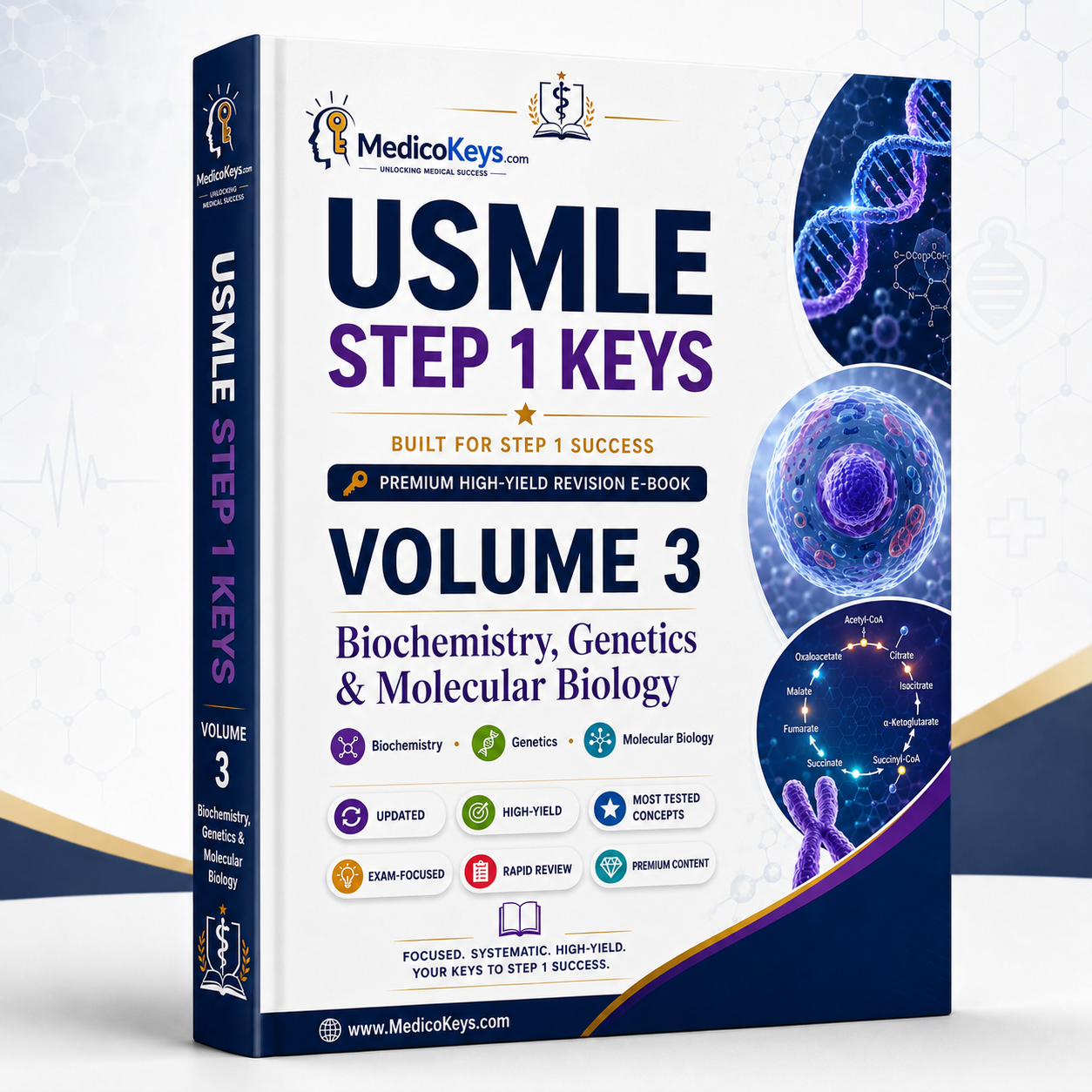 USMLE Step 1 Keys Volume 3 premium updated visual and color-coded eBook covering biochemistry, genetics, molecular biology, metabolism and exam traps