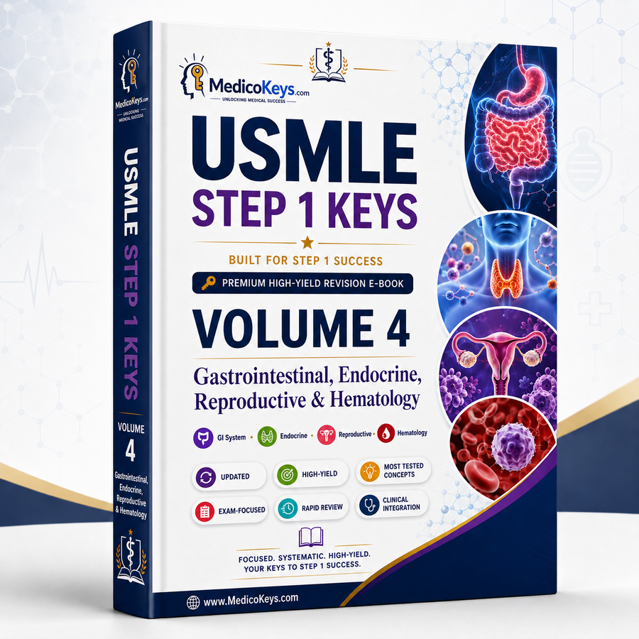 USMLE Step 1 Keys Volume 4 premium updated visual and color-coded eBook covering gastrointestinal, endocrine, reproductive, hematology and exam traps