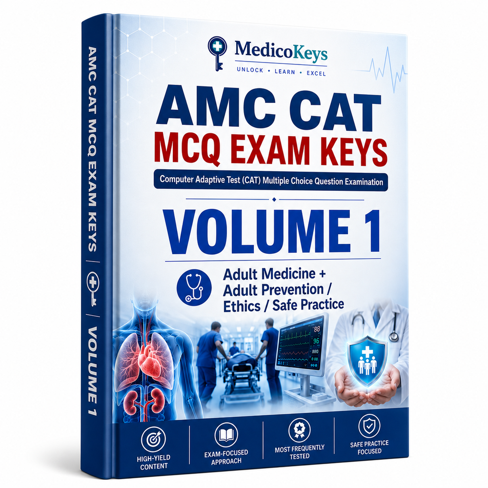 AMC CAT MCQ Keys Volume 1 covering Adult Medicine, prevention, ethics and safe clinical practice